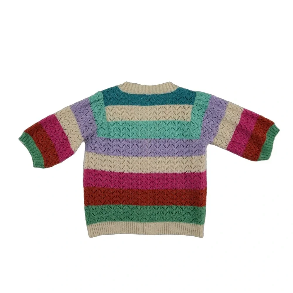 FRNCH Paris Cardigan Sweater Top Women's Size Medium Multicolor Striped Knit
